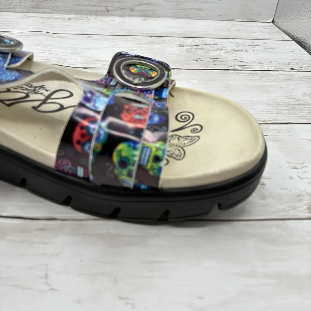 Alegria Vita Womens Slide Sandals Size 38 US 7.5 Sugar Skulls Calavera Platform